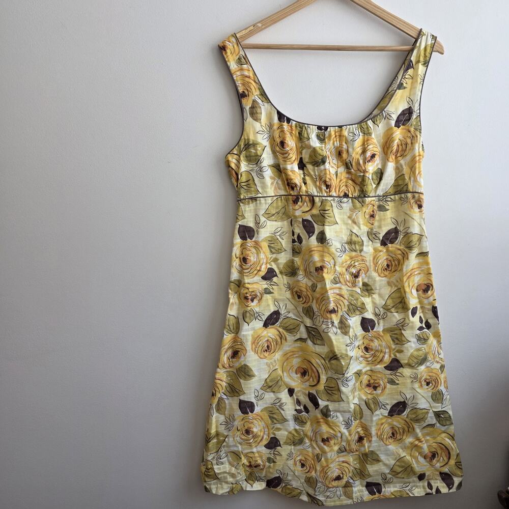 Cabi Dress Womens 8 Yellow Floral Sleeveless Cotton Y2K Babydoll Milkmaid Nature